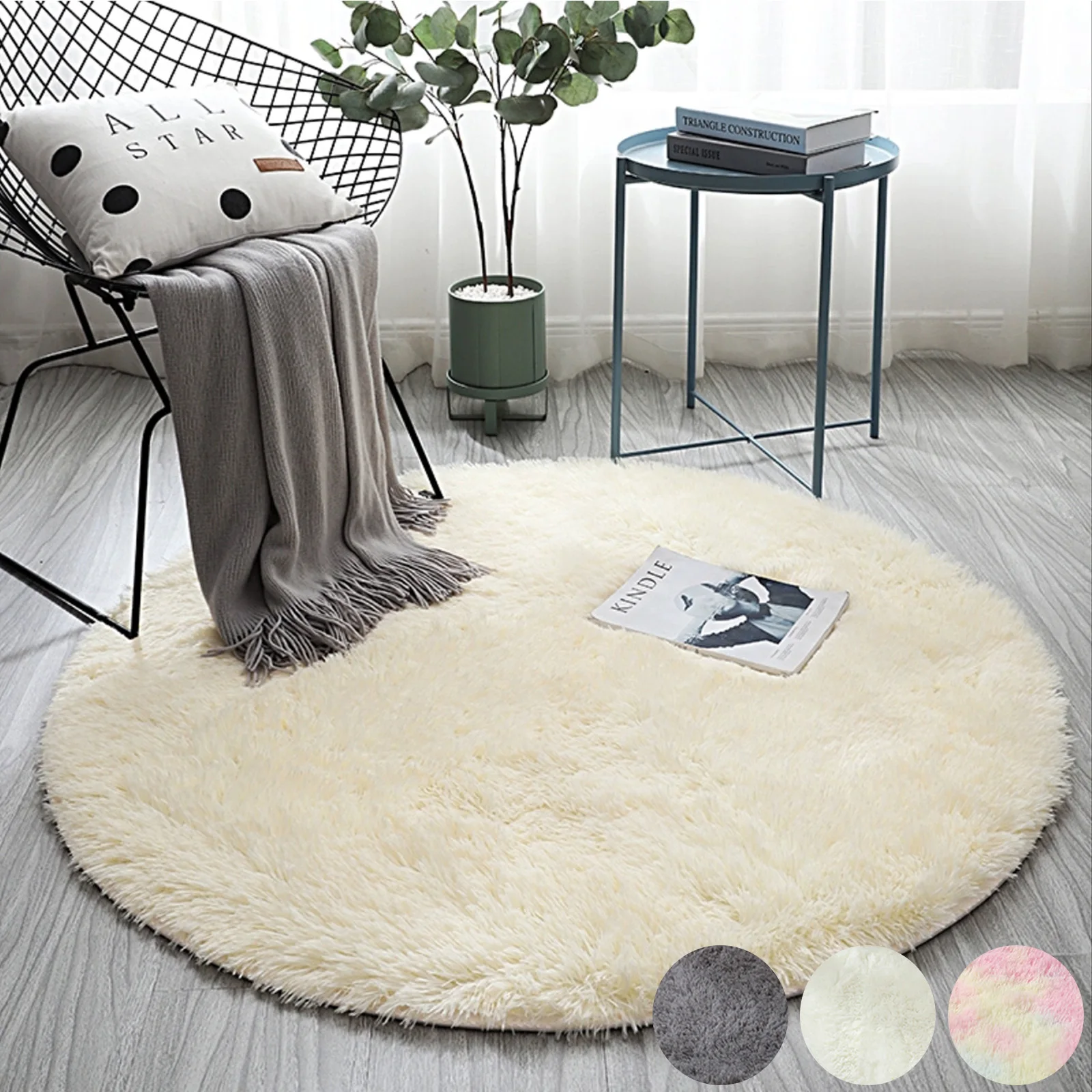 Alfombra redonda de felpa suave, alfombra blanca esponjosa para sala de estar, dormitorio, habitación de niños, decoración acogedora para el hogar, alfombra cómoda de pelo grueso