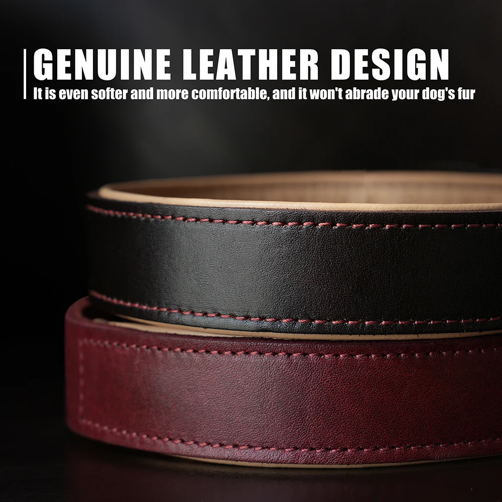 Juego de Collar y correa de cuero auténtico para perros, collares de cuero ajustables, cinturón de plomo para perros pequeños, medianos y grandes, duraderos - imagen 3