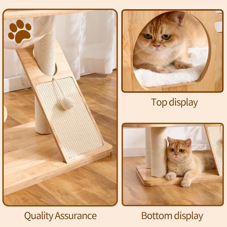 Árbol para gatos de madera maciza – Torre rascador piso a techo - imagen 3