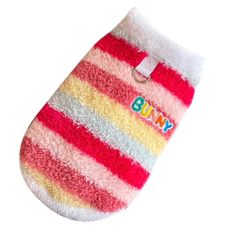 Otoño/Invierno, abrigo a rayas de arcoíris de felpa para mascotas, camiseta sin mangas de felpa para gatos, ropa para cachorros, ropa para perros pequeños - imagen 5