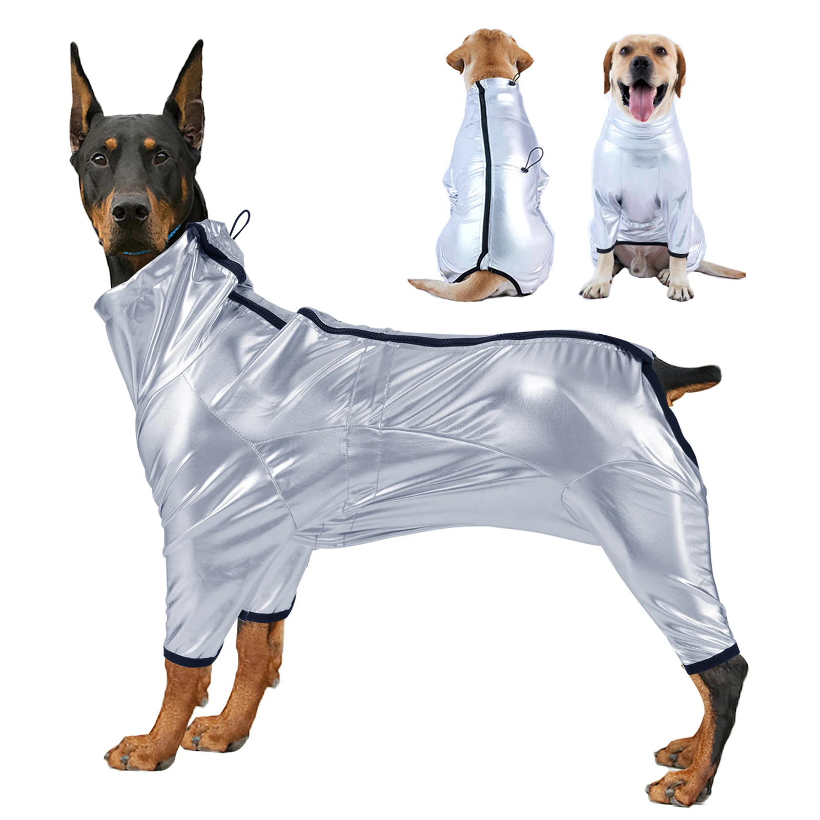 Mono impermeable para perros de niña o niño, ropa cálida de primavera para mascotas para razas medianas y grandes, disfraz para perros espaciales plateados con vientre cerrado