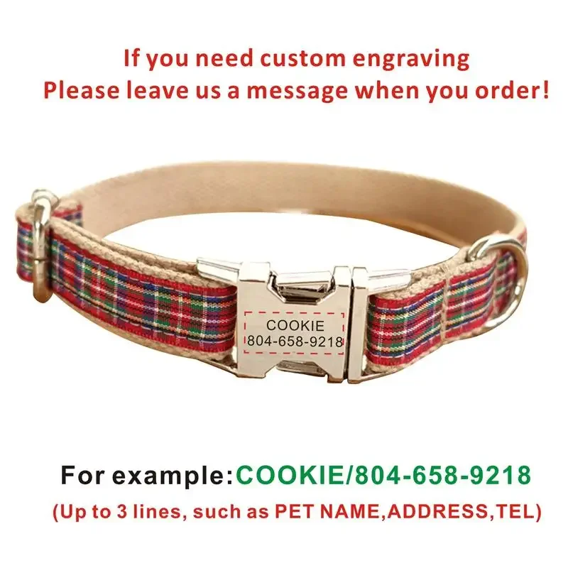 Collar personalizado para mascotas, a cuadros escoceses, nombre personalizado para cachorro y gato, etiqueta de identificación, collares ajustables, correa de plomo, collares para perros con grabado gratis - imagen 4