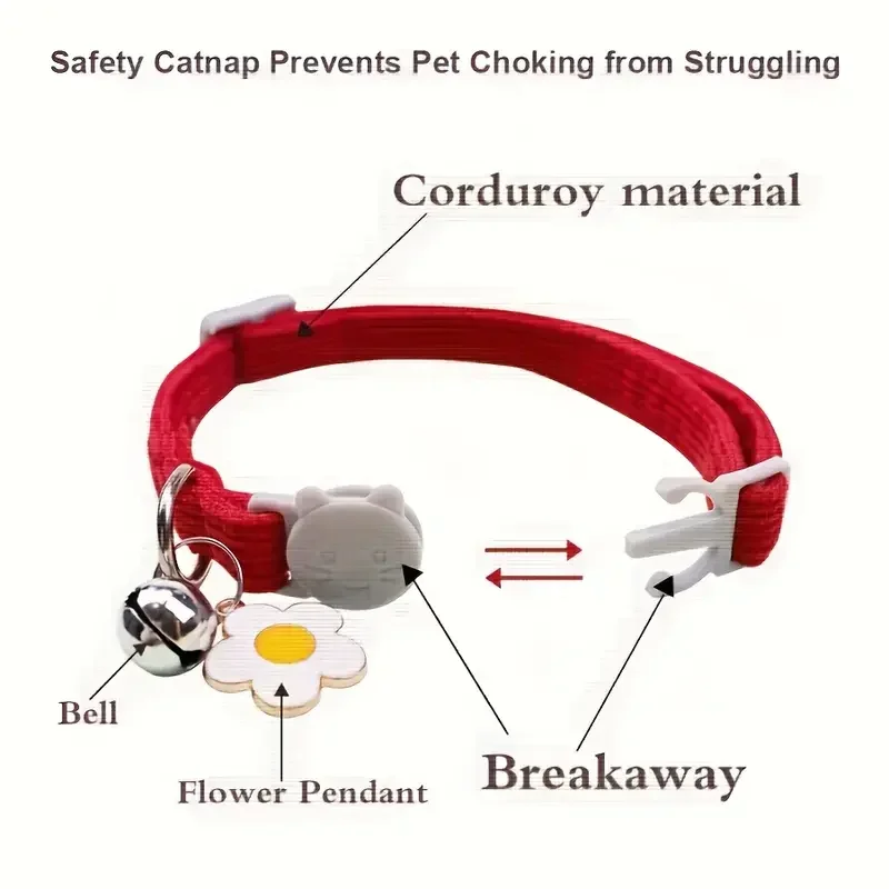 Collar de gato con nombre personalizado, flor de pana separada, identificación personalizada con campana, productos para mascotas, suministros pequeños ajustables para gatitos - imagen 4