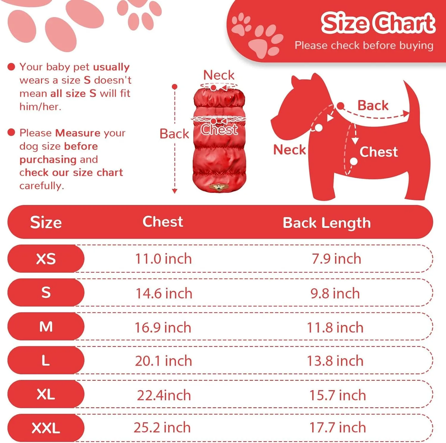 Chaqueta de invierno para perros pequeños y medianos, chaqueta acolchada ligera y gruesa y cálida para cachorros, abrigo de plumón con cuello alto, ropa para perros en clima frío - imagen 3