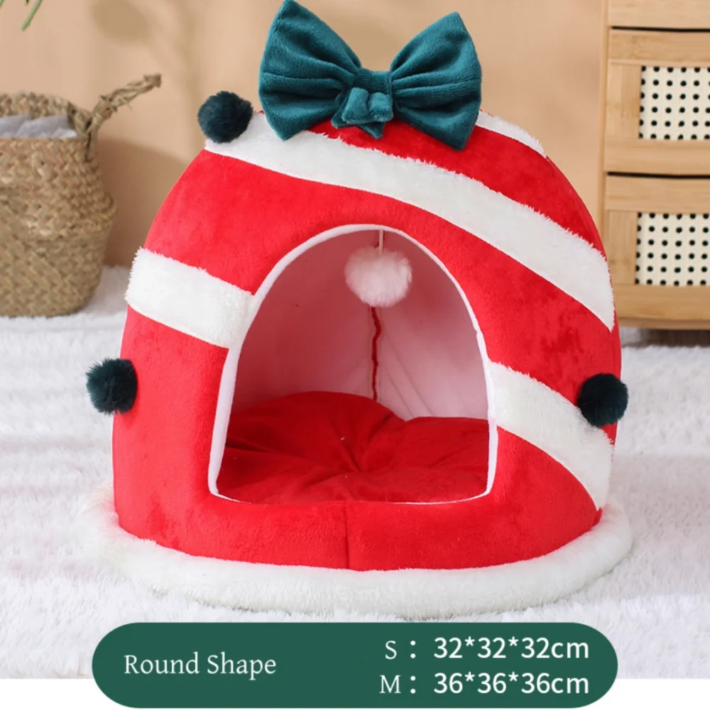 Winter Closed Cat Nest Christmas Gift Box Design Sleeping House for Cats Dogs Soft Warm Bed for Kittens Pet Party Dec Supplies - imagen 5