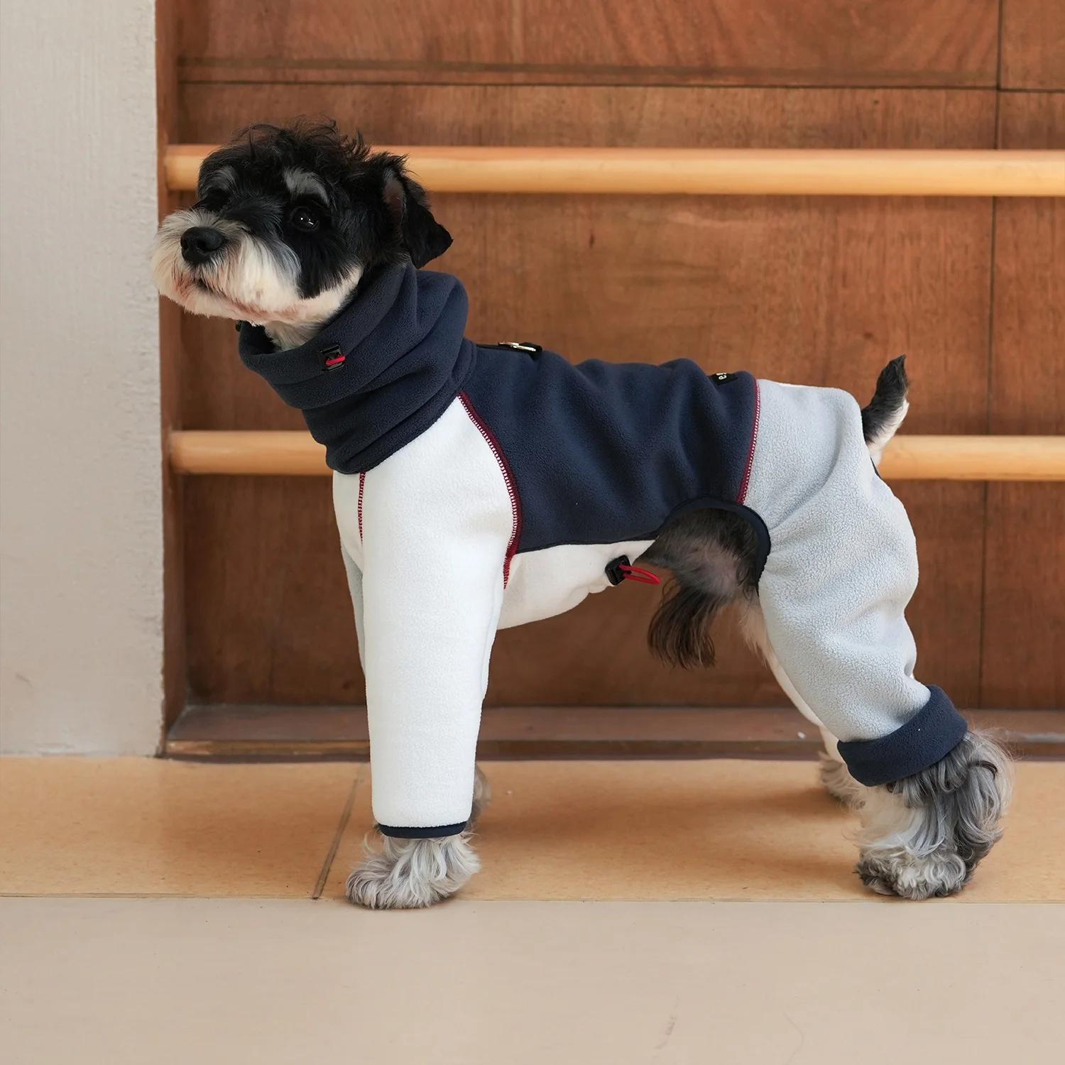 Sudadera de tela antibacteriana antiestática para perros en invierno Abrigo polar de 4 patas con bloques de color y cuello alto para galgo italiano - imagen 2