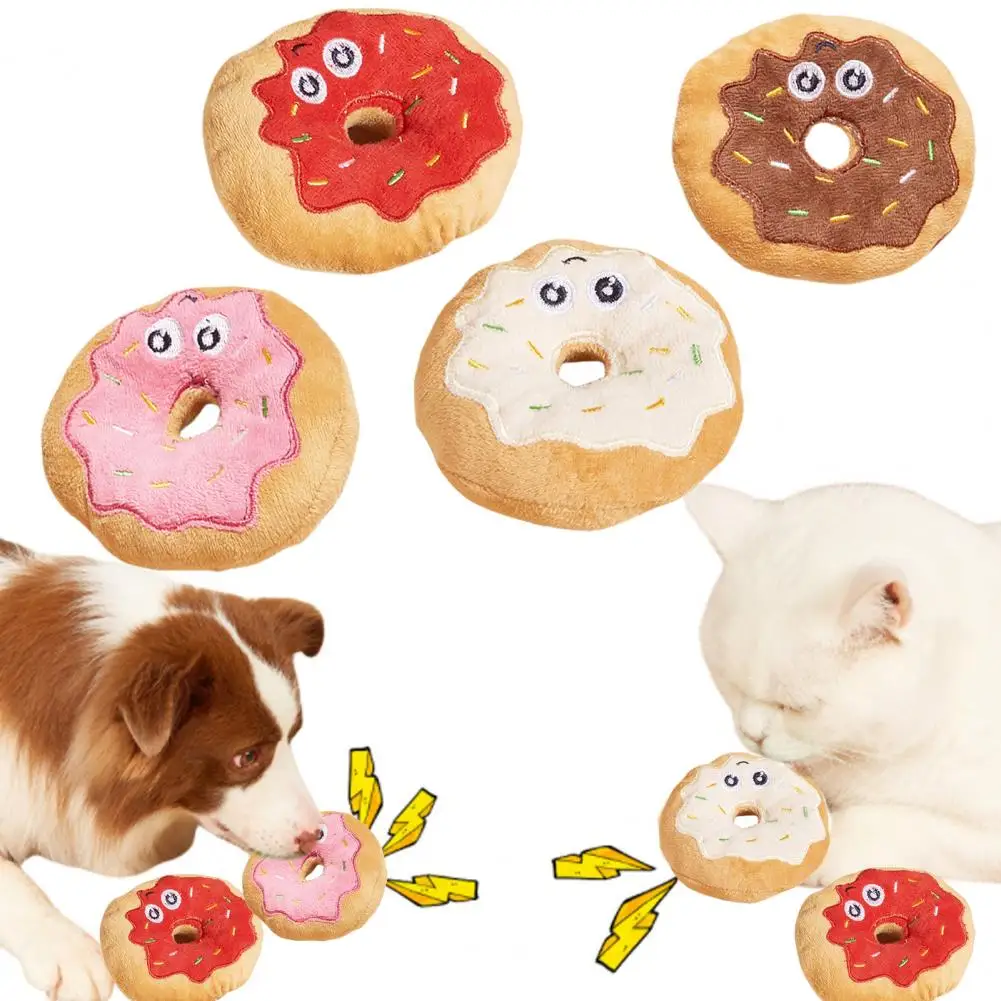Juguetes Para Perros con forma de Donut, juguete de peluche, resistente a las mordeduras, divertido para aliviar el estrés con sonido chirriante, perros pequeños/medianos - imagen 3
