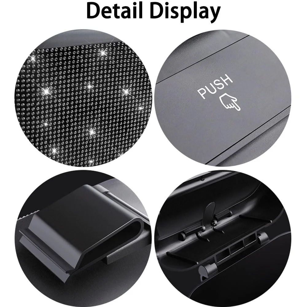 Bote de basura para coche con incrustaciones de diamantes de imitación artificiales con 60 bolsas de basura especiales, caja de almacenamiento colgante para Interior de coche con tapa automática, accesorios multifuncionales para coche - imagen 5