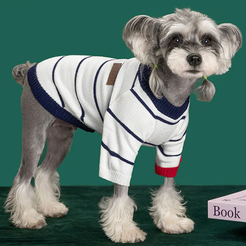 Dog Clothes Winter White Knit Hoodie Clothing Striped Sweater For Small Dogs Chihuahua Dachshund Puppy Knitted Jumper Sweater XS - imagen 3
