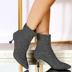 Botines de tacón fino con punta puntiaguda para mujer – Otoño