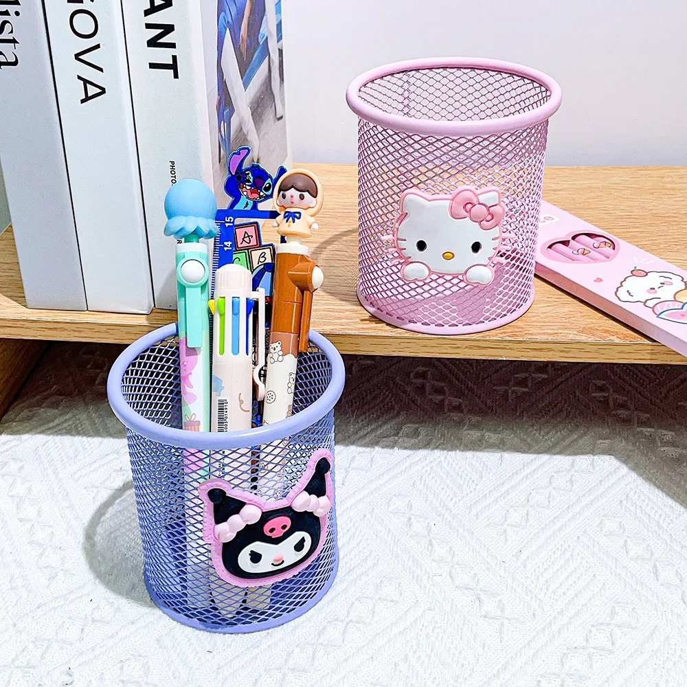 HelloKitty Kuromi portalápices de malla metálica, un adorno de almacenamiento de escritorio de papelería de aprendizaje para niños y estudiantes - imagen 4