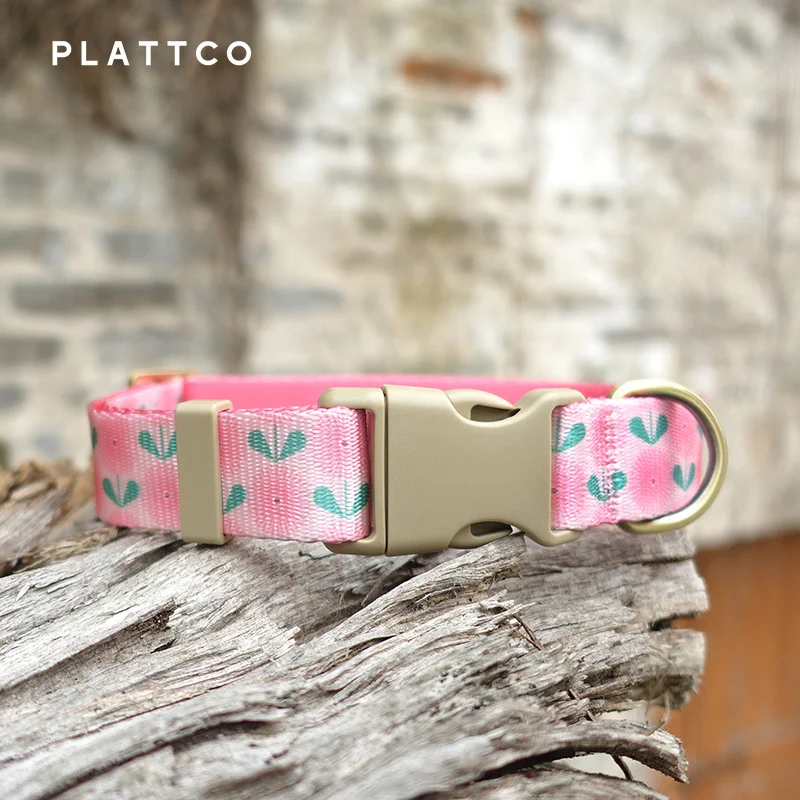 PLATTCO-Collar de nailon personalizado para perro, Collar de lujo para perros pequeños y grandes, con nombre, diente de león rosa, PDC356 - imagen 2