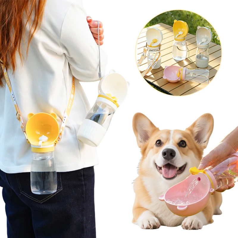 Botella de agua portátil para perros – Bebedero y comedero con correa
