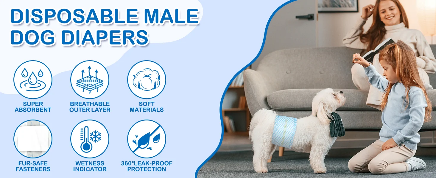 Bandas desechables para perros macho con indicador de humedad