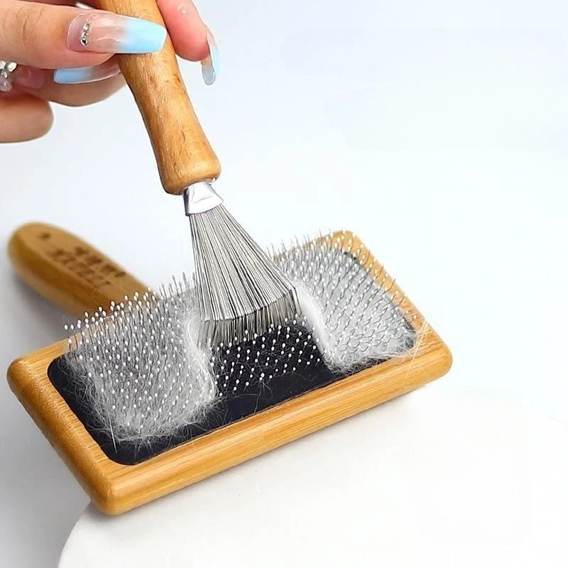 Peine con mango de bambú Natural, cepillo de pelo de acero inoxidable, accesorios para perros, gatos y mascotas, herramientas, peines abiertos de punto para cachorros, duraderos y densos - imagen 4