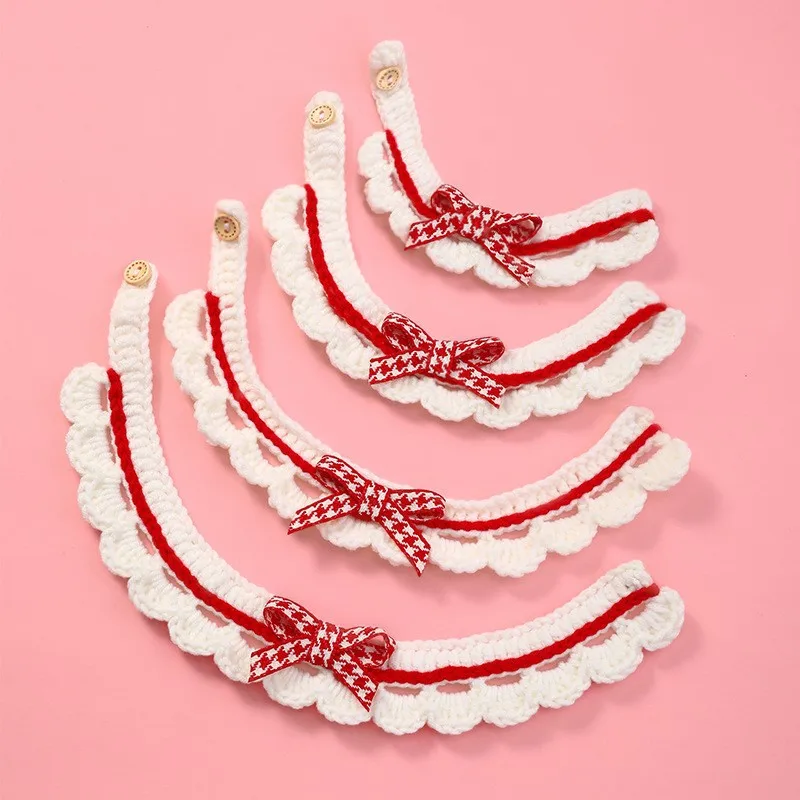 Bonita toalla de Saliva tejida a mano con lazo, Collar ajustable para gatito, gato, cachorro, Collar decorativo para perro y gato, accesorios para perros - imagen 4