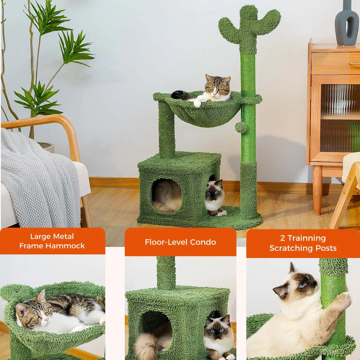 Torre para gatos de 102cm/40 pulgadas, árbol para gatos con hamaca con marco de Metal, poste rascador Natural para gatos, Condo para gatos de 2 puertas para gatos de interior - imagen 5