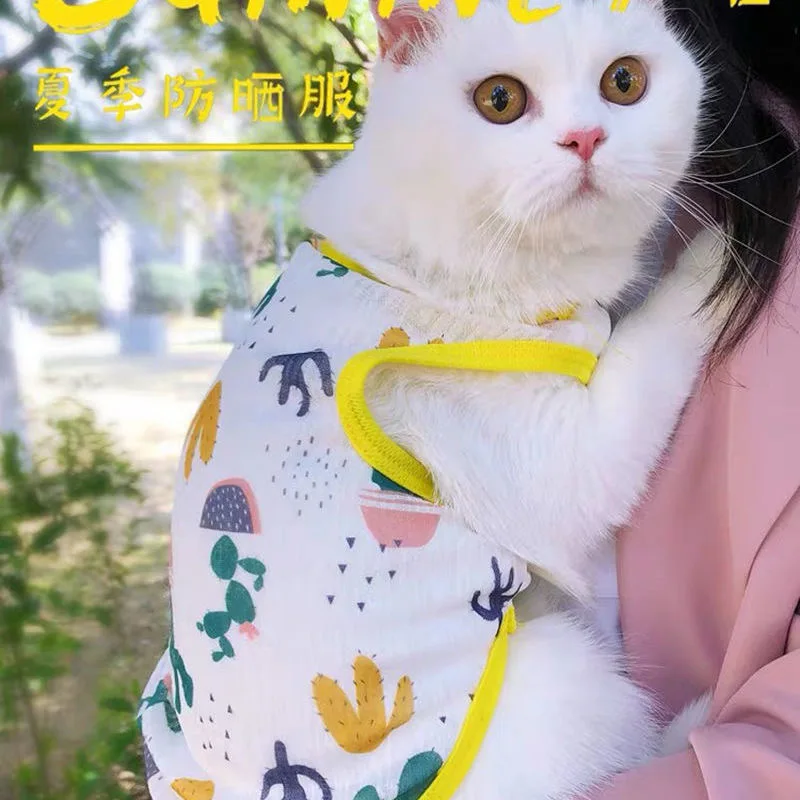 Ropa de protección solar para mascotas, chaleco ultrafino, transpirable, bonito estampado de gatito, cachorro, conejo, pijamas de verano - imagen 4