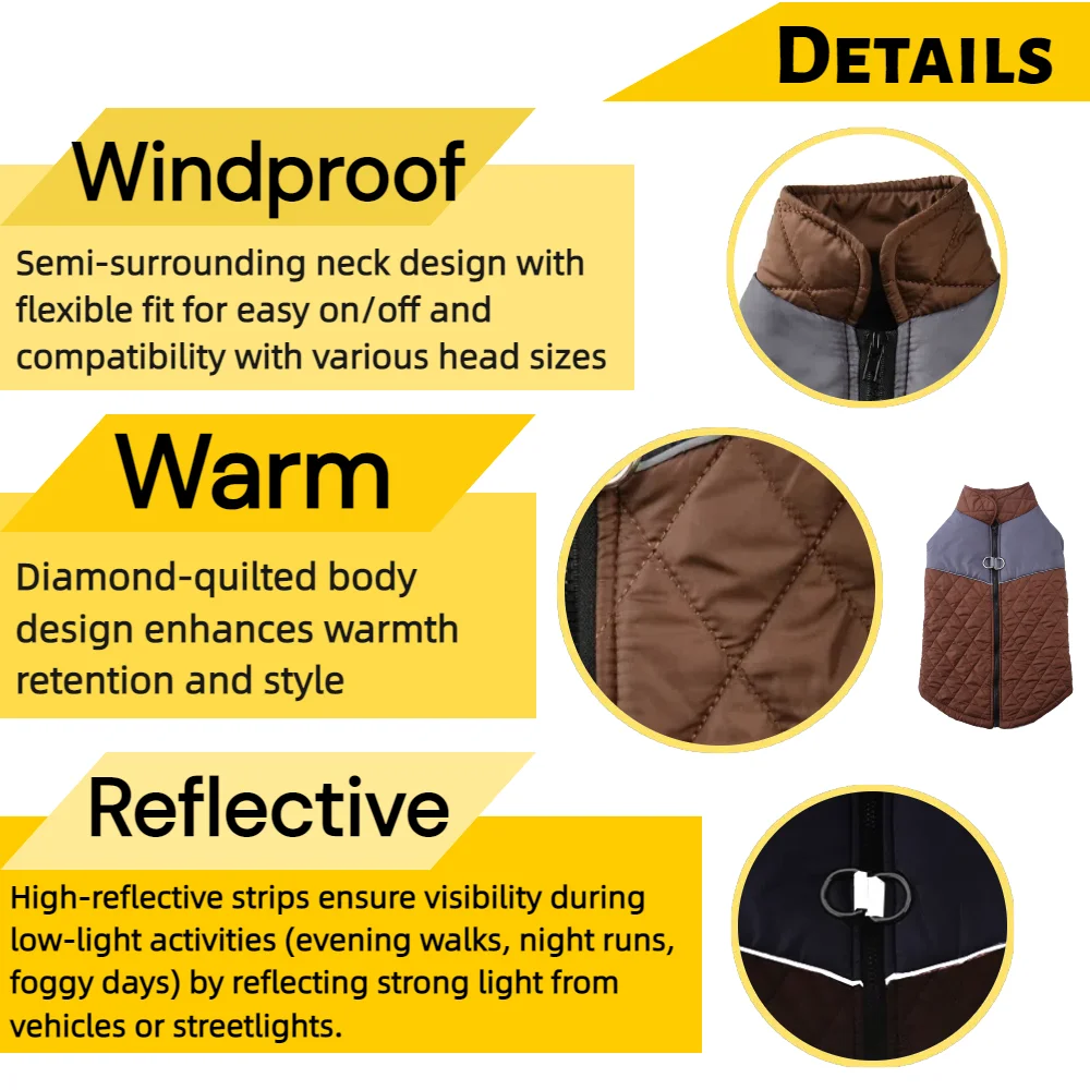 Ropa de invierno para perros pequeños y grandes, abrigo cálido impermeable para exteriores para mascotas con anillo en D, abrigo para perros grandes, chaleco reflectante para Pug Labrador
