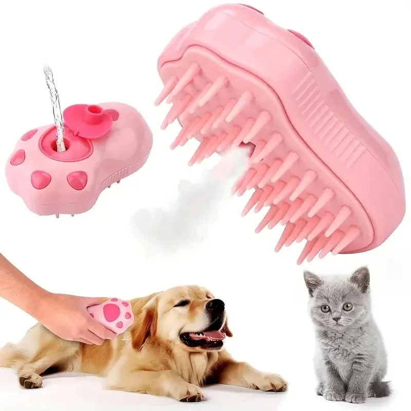 Peine para perros y gatos, cepillo de vapor eléctrico con pulverizador para perros y gatos, cepillo de baño para masaje de pelo con forma de pata de gato - imagen 3