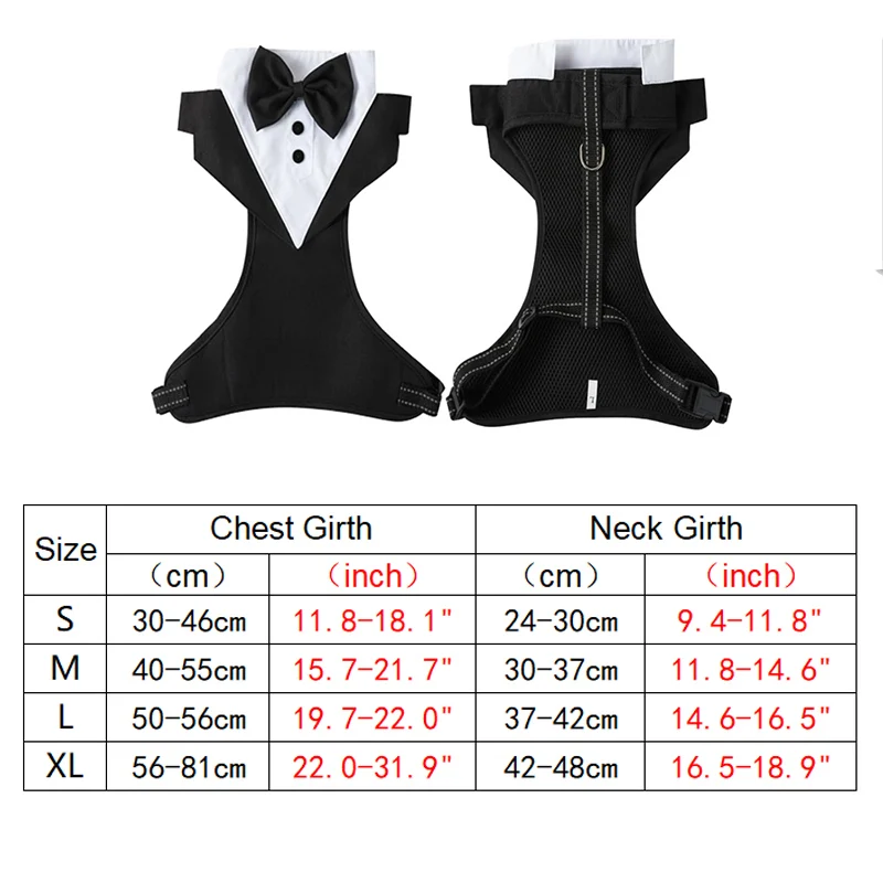 Arnés para perro esmoquin para caballero, traje de boda para cumpleaños y mascotas, chaleco Formal de malla para perro con pajarita para perros pequeños y medianos - imagen 2