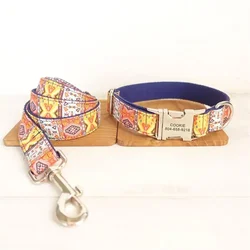 Collar perro azul con placa identificativa – Diseño étnico y hebilla