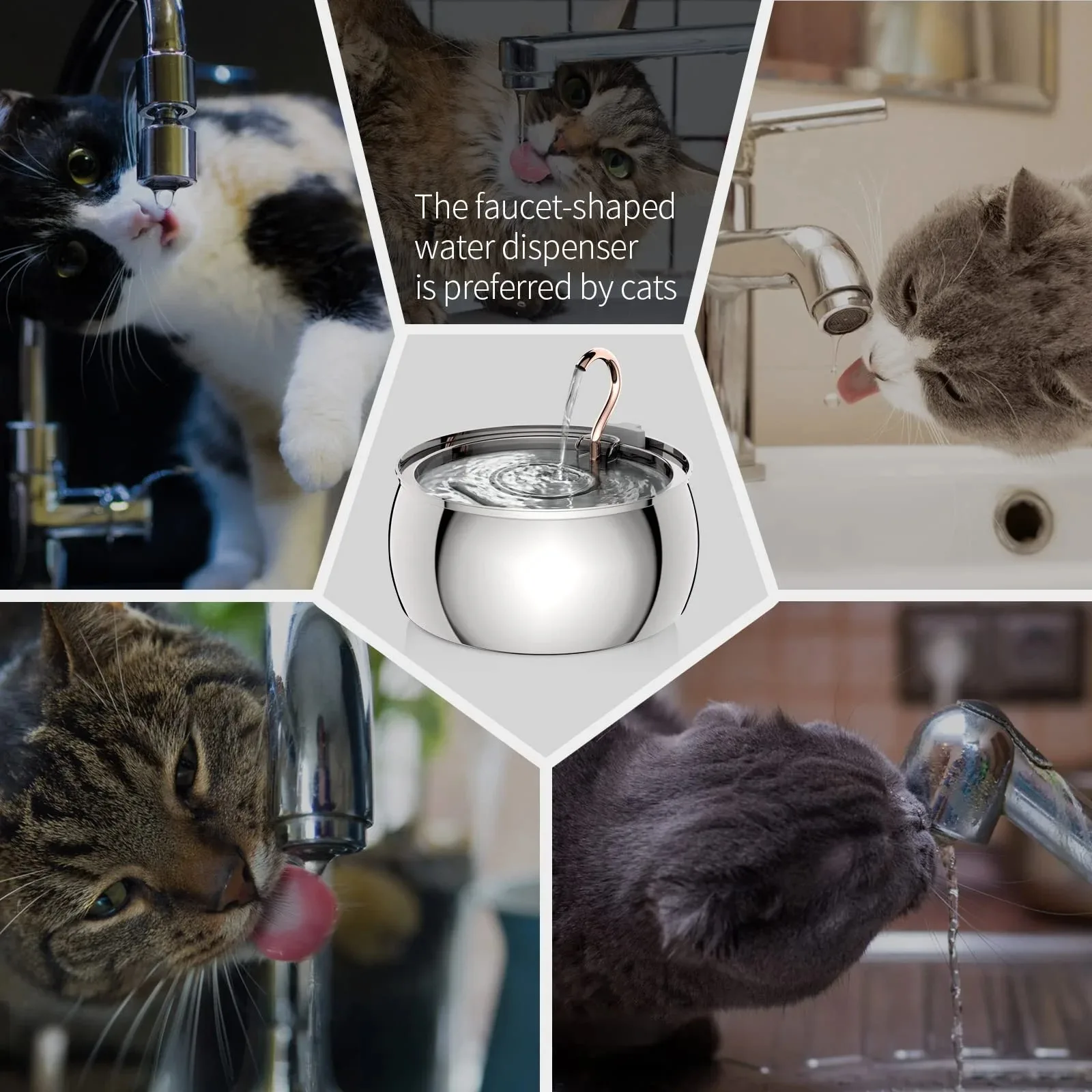 Nuevo comedero de 4L para gatos, bebedero de acero inoxidable para mascotas con ventana, alimentador de agua automático silencioso para perros y gatos, sin enchufe - imagen 4