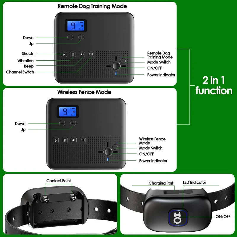 Collar de entrenamiento remoto inalámbrico 2 en 1 para perro, valla impermeable/recargable, sistema de contención, rango de radio de 16 pies a 393 pies - imagen 2