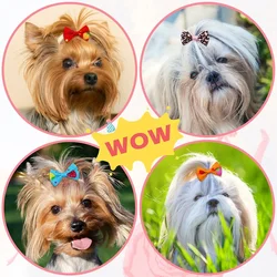 Nuevos varios estilos de lazos para perros con bandas de goma, patrones de puntos de flores, horquilla hecha a mano para perros y gatos, accesorios para el cuidado del cabello