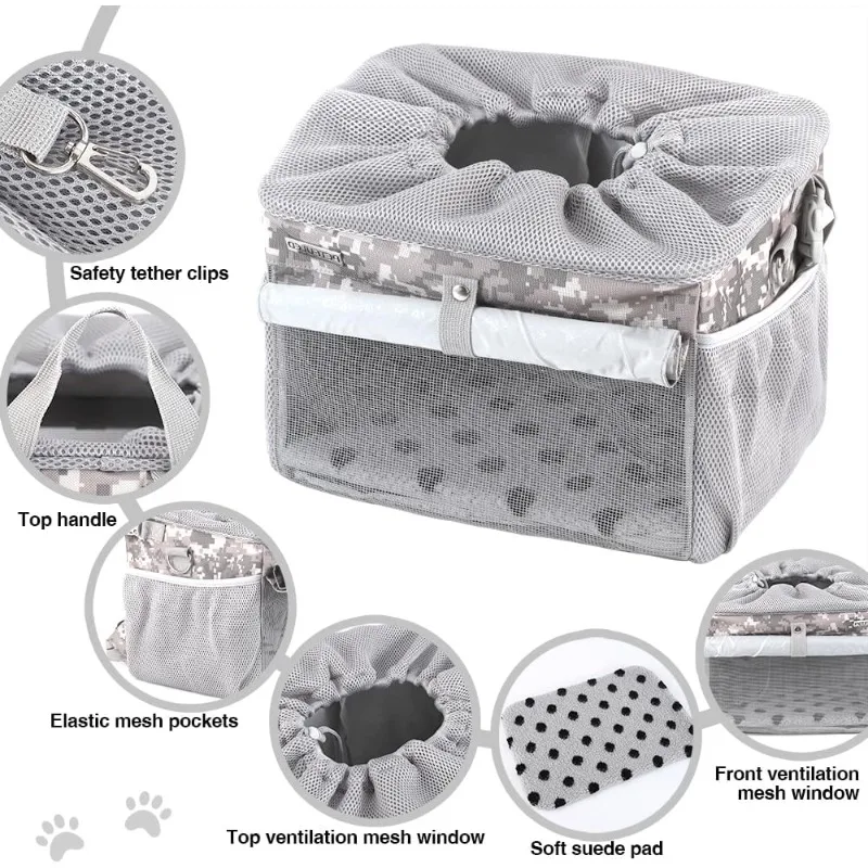 Cesta para bicicleta para perros, portabicicletas para mascotas, asiento de coche para perros con cuerda de seguridad, correa de hombro ajustable, bolsa portátil transpirable para perros y gatos - imagen 3