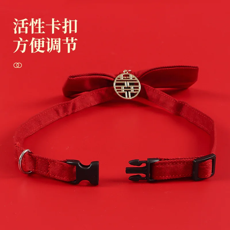 Collar para mascotas, pajarita roja de doble felicidad, accesorios para mascotas, Collar, pajarita para perros y gatos - imagen 4