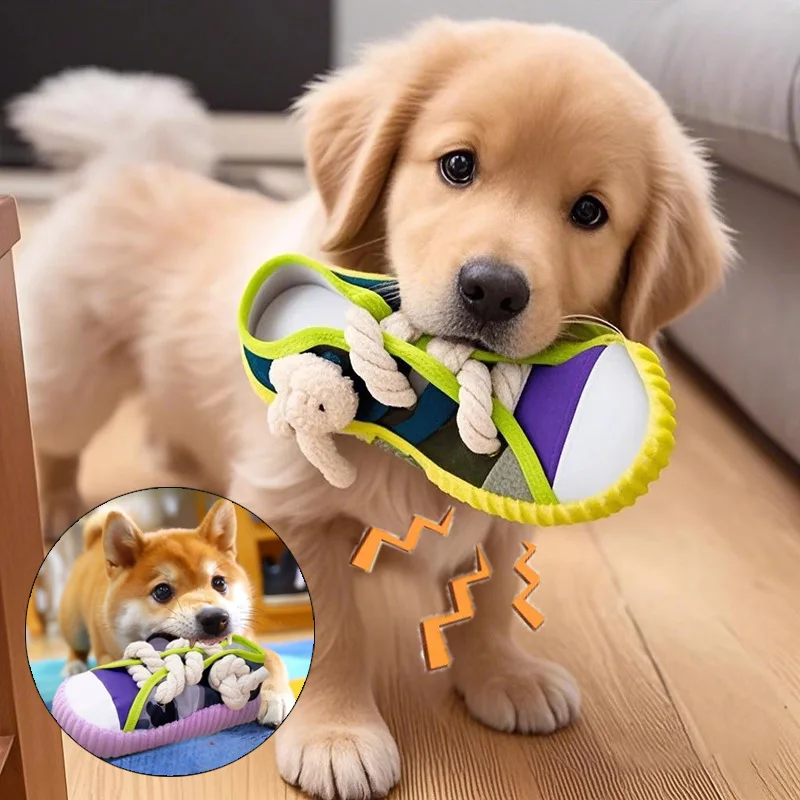 Juguete chirriante resistente para perros – Pantuflas con cuerda - imagen 5