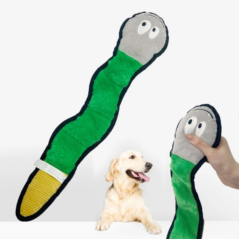 Juguetes chirriantes de felpa para perros pequeños y grandes, juguetes interactivos con forma de serpiente, Animal verde, accesorios para mascotas - imagen 2
