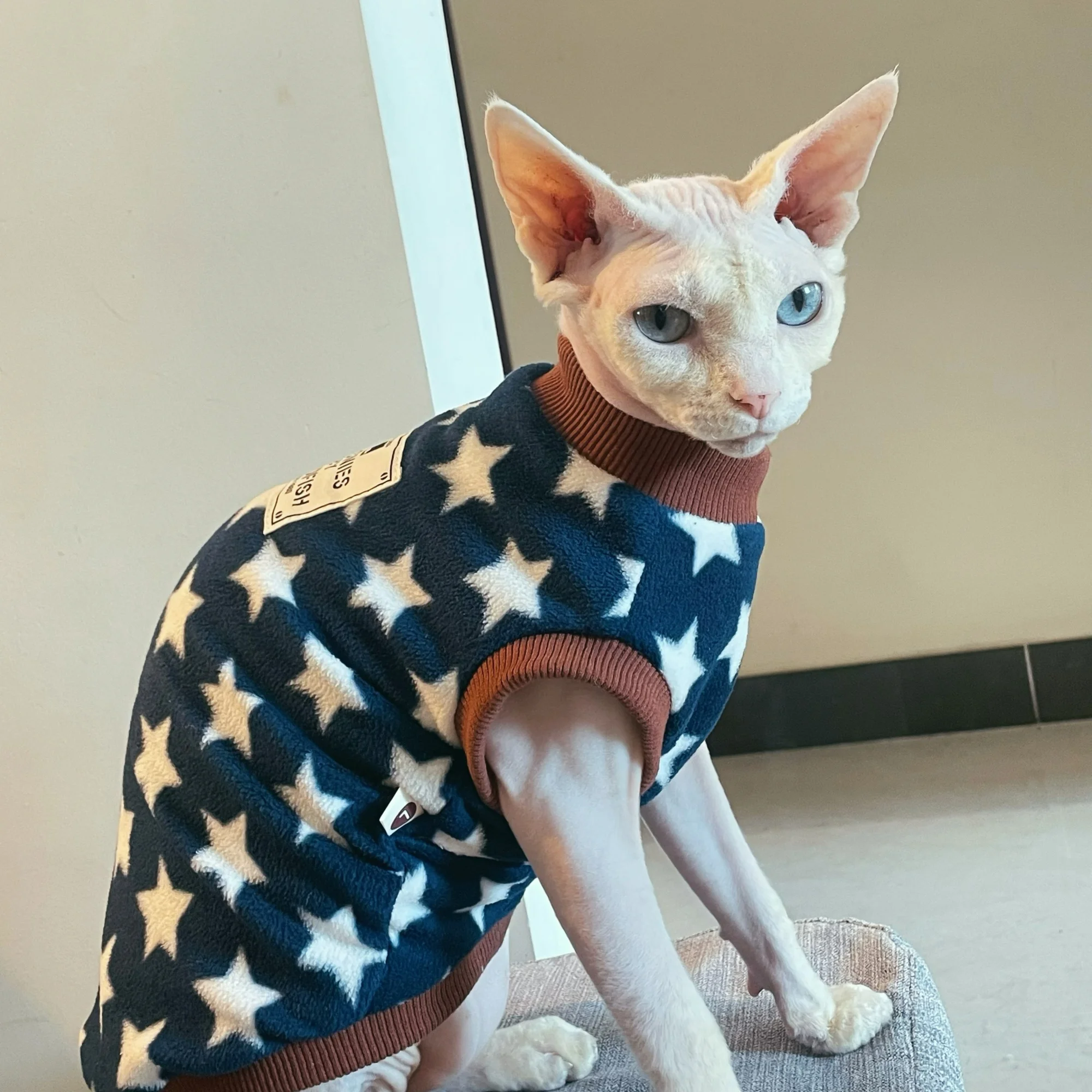 Sudadera de lana para gatos Sphynx y Devon Rex con estrellas - imagen 3