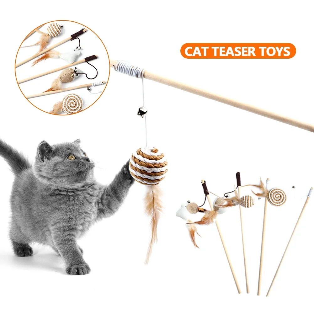 Juguetes de madera para mascotas, varilla interactiva y divertida para gatos, palo de punto de lino con campana, accesorios para gatos, suministros para mascotas, 1 unidad - imagen 2