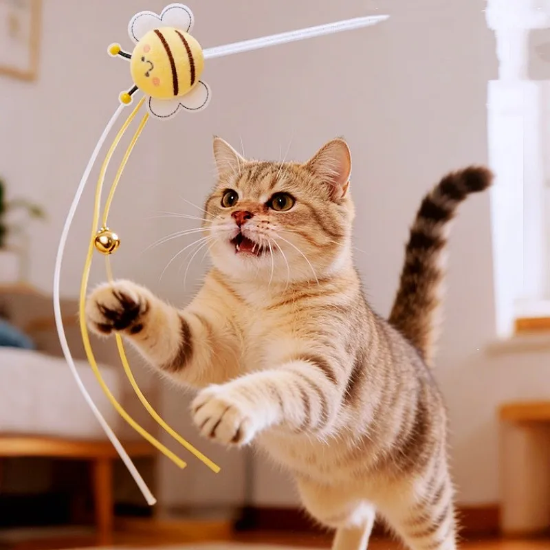 Juguete interactivo mariposa con varita para gatos – felpa y campana