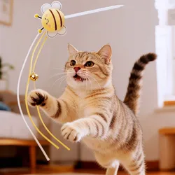 Juguete interactivo mariposa con varita para gatos – felpa y campana
