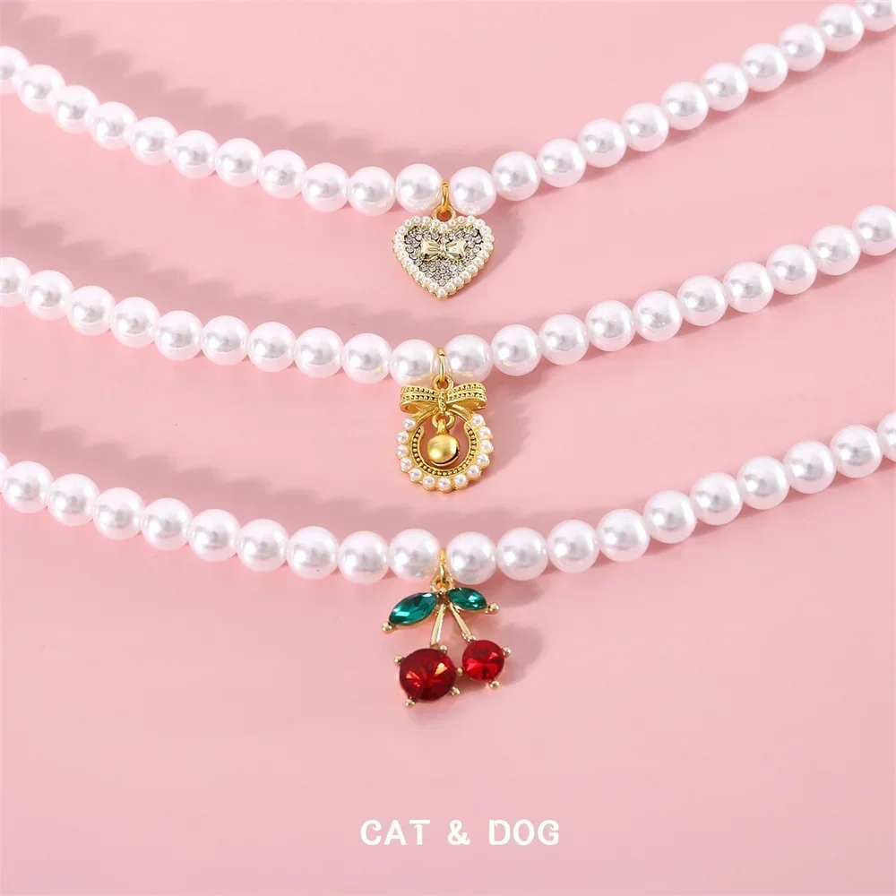 Accesorios bonitos para perros, Collar con colgante de lazo de amor de cereza y perla de viento de princesa para mascotas, Collar de viento INS para cumpleaños de perro Bichon y gato - imagen 4