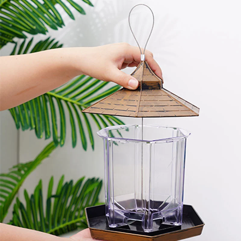 Gazebo impermeable, comedero colgante para pájaros salvajes, contenedor para exteriores con cuerda para colgar, tipo casa de alimentación, comedero para pájaros, decoración para Aves - imagen 4