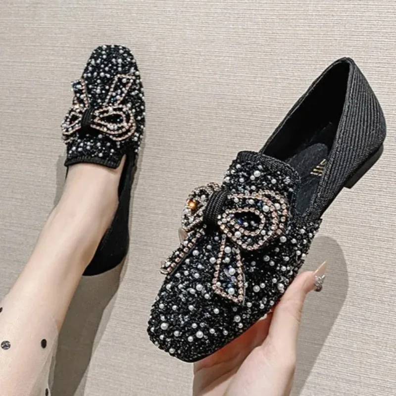 Mocasines y zapatos planos elegantes para mujer con lazo de pedrería - imagen 2