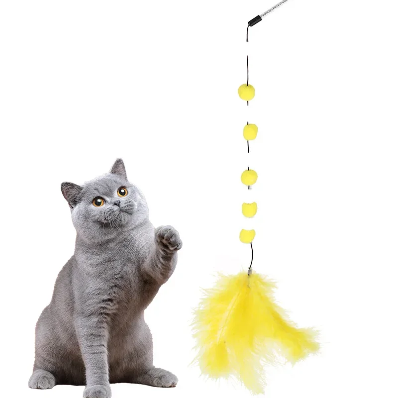 Juguetes interactivos de plumas para gatos, palo de juego duradero para gatitos, bola de peluche multicolor, suministros para mascotas, productos para mascotas - imagen 4