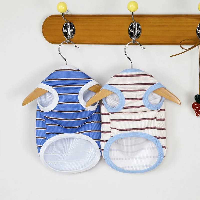 Chaleco a rayas para perros, ropa fina transpirable para perros, chaleco con estampado de oso para cachorros, camisa sin mangas a la moda para gatos, jerséis para mascotas, ropa para perros - imagen 5