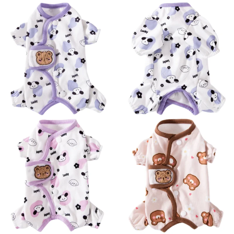 Monos de lujo para perros, ropa cálida y suave para perros de cuatro patas, chaqueta bonita para cachorros, abrigo con estampado de dibujos animados, monos para gatos, monos para mascotas Chihuahua
