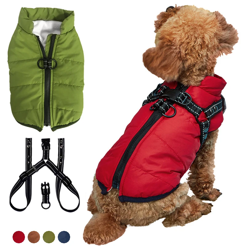 Chaleco con arnés para mascotas, ropa de invierno para perros pequeños, ropa para cachorros, chaqueta impermeable para perros, abrigo para Chihuahua, Bulldog francés
