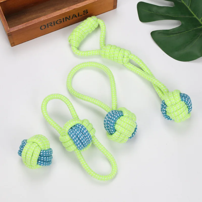 Juguete interactivo para perros – cuerda algodón y pelota mini