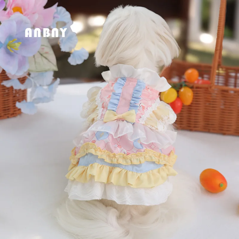 Vestidos de princesa de lujo para perros, faldas para perros Lolita para primavera y otoño, disfraz hecho a mano, falda de encaje de alta calidad, ropa para perros pequeños - imagen 2
