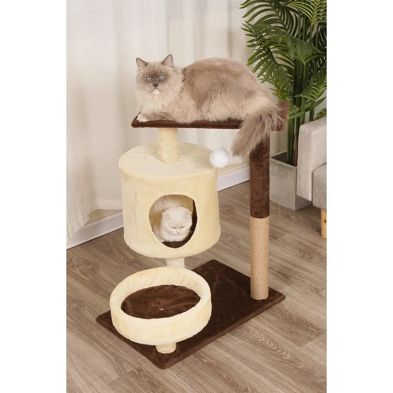 Casa de árbol multifuncional para gatos con bola colgante, torre para gatos con percha de felpa acolchada, postes para rascar - imagen 3