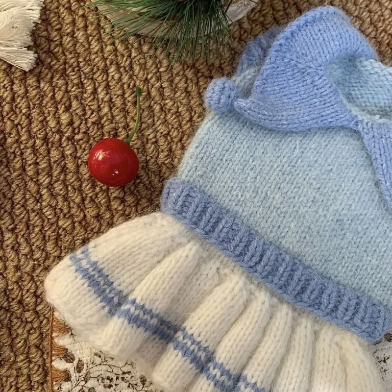 Suéter azul a rayas cálido para perros pequeños – abrigo invierno - imagen 4