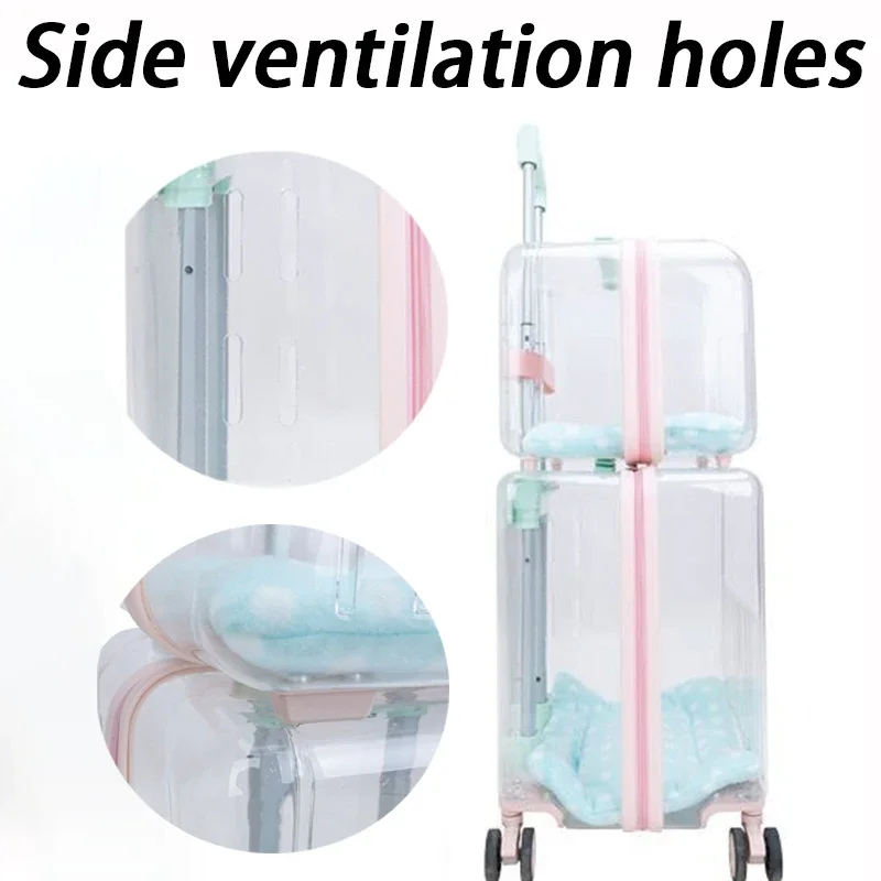 Maleta de viaje para gatos con ruedas, transporte de maleta para gatos de gran capacidad, cochecitos transparentes, transporte portátil para gatos - imagen 4