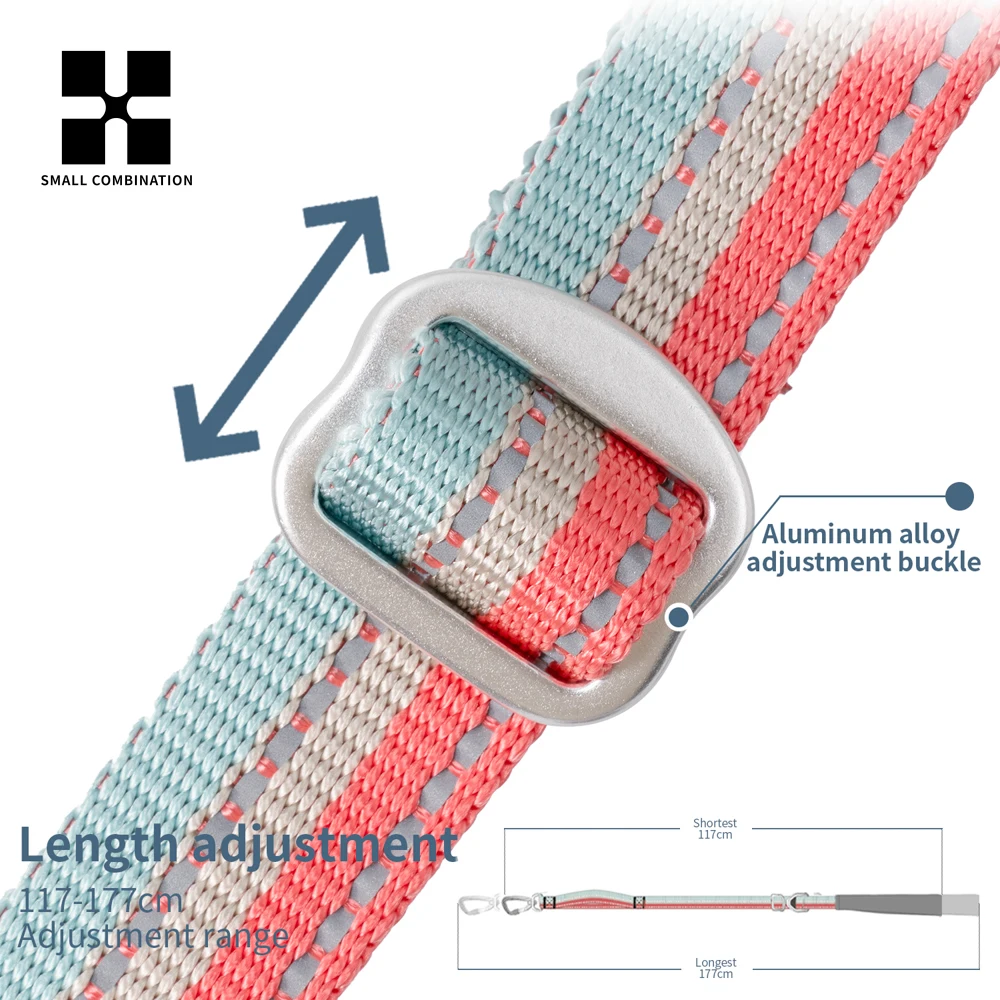 Correa reflectante para perros de combinación PEQUEÑA para perros pequeños a grandes, nailon ajustable, sin tirones, correa para mascotas, entrenamiento para caminar al aire libre - imagen 5